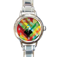 Pattern Colorful Geometry Abstract Wallpaper Round Italian Charm Watch by Vaneshart