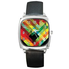 Pattern Colorful Geometry Abstract Wallpaper Square Metal Watch by Vaneshart