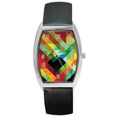 Pattern Colorful Geometry Abstract Wallpaper Barrel Style Metal Watch by Vaneshart