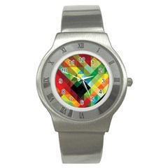 Pattern Colorful Geometry Abstract Wallpaper Stainless Steel Watch by Vaneshart