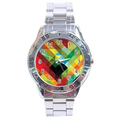 Pattern Colorful Geometry Abstract Wallpaper Stainless Steel Analogue Watch by Vaneshart