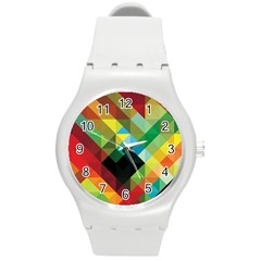 Pattern Colorful Geometry Abstract Wallpaper Round Plastic Sport Watch (m) by Vaneshart