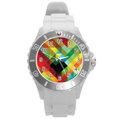 Pattern Colorful Geometry Abstract Wallpaper Round Plastic Sport Watch (l) by Vaneshart