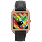 Pattern Colorful Geometry Abstract Wallpaper Rose Gold Leather Watch  Front