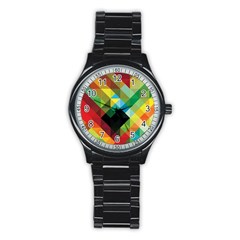 Pattern Colorful Geometry Abstract Wallpaper Stainless Steel Round Watch by Vaneshart