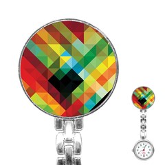 Pattern Colorful Geometry Abstract Wallpaper Stainless Steel Nurses Watch by Vaneshart