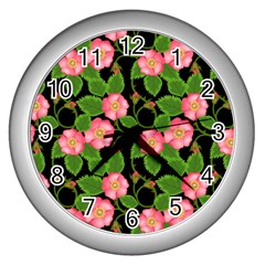 Roses Flowers Bud Wall Clock (silver) by Vaneshart