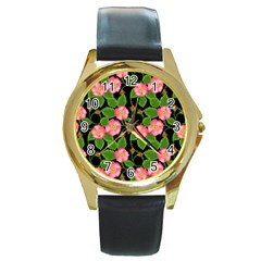 Roses Flowers Bud Round Gold Metal Watch by Vaneshart