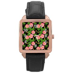 Roses Flowers Bud Rose Gold Leather Watch  by Vaneshart