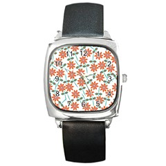 Vector Flower Floral Square Metal Watch