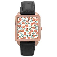 Vector Flower Floral Rose Gold Leather Watch 