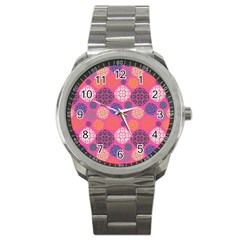 Abstract Seamless Pattern Graphic Pink Sport Metal Watch by Vaneshart