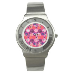 Abstract Seamless Pattern Graphic Pink Stainless Steel Watch by Vaneshart