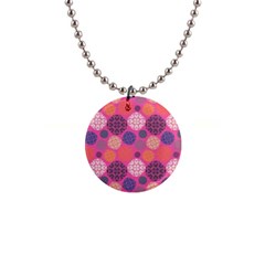 Abstract Seamless Pattern Graphic Pink 1  Button Necklace by Vaneshart