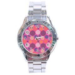 Abstract Seamless Pattern Graphic Pink Stainless Steel Analogue Watch by Vaneshart