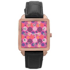 Abstract Seamless Pattern Graphic Pink Rose Gold Leather Watch  by Vaneshart