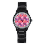 Abstract Seamless Pattern Graphic Pink Stainless Steel Round Watch Front