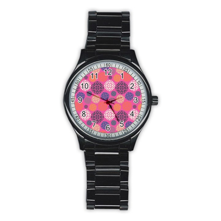 Abstract Seamless Pattern Graphic Pink Stainless Steel Round Watch