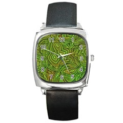 Background Abstract Green Square Metal Watch by Vaneshart