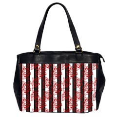 Striped Roses Pattern Oversize Office Handbag (2 Sides) by bloomingvinedesign