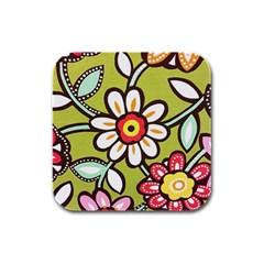 Flowers Fabrics Floral Rubber Square Coaster (4 Pack)  by Vaneshart