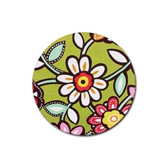 Flowers Fabrics Floral Rubber Round Coaster (4 Pack)  by Vaneshart