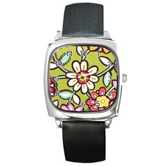 Flowers Fabrics Floral Square Metal Watch by Vaneshart