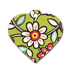 Flowers Fabrics Floral Dog Tag Heart (one Side) by Vaneshart