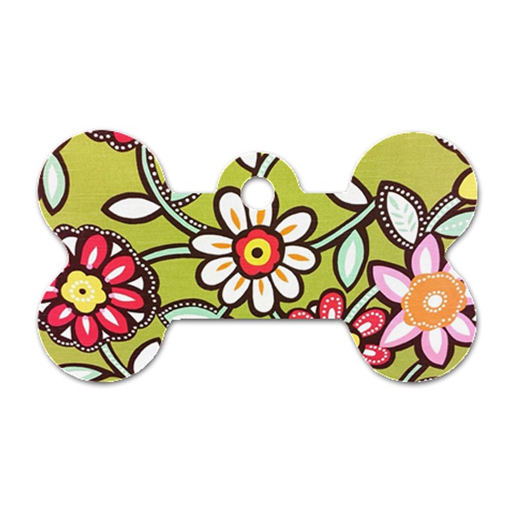 Flowers Fabrics Floral Dog Tag Bone (Two Sides)