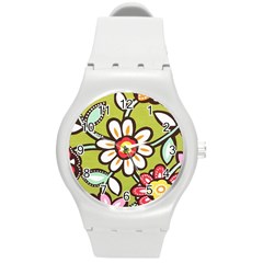 Flowers Fabrics Floral Round Plastic Sport Watch (m) by Vaneshart