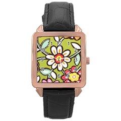 Flowers Fabrics Floral Rose Gold Leather Watch  by Vaneshart