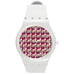 Thurs Pattern  Pink Round Plastic Sport Watch (M) Front