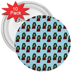 Girl With Green Hair Pattern 3  Buttons (10 Pack)  by snowwhitegirl