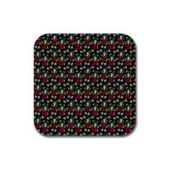 Girl With Green Hair Pattern Brown Floral Rubber Coaster (square)  by snowwhitegirl