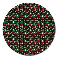 Girl With Green Hair Pattern Brown Floral Magnet 5  (round) by snowwhitegirl