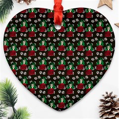 Girl With Green Hair Pattern Brown Floral Heart Ornament (two Sides) by snowwhitegirl