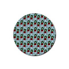 Girl With Green Hair Pattern Blue Floral Rubber Round Coaster (4 Pack)  by snowwhitegirl