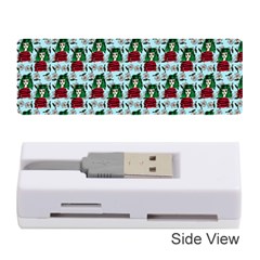 Girl With Green Hair Pattern Blue Floral Memory Card Reader (stick) by snowwhitegirl