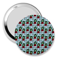 Girl With Green Hair Pattern Blue Floral 3  Handbag Mirrors by snowwhitegirl