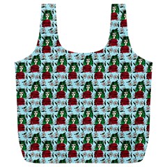 Girl With Green Hair Pattern Blue Floral Full Print Recycle Bag (xl) by snowwhitegirl