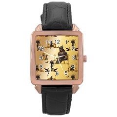 Anubis The Egyptian God Pattern Rose Gold Leather Watch  by FantasyWorld7