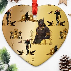 Anubis The Egyptian God Pattern Heart Ornament (two Sides) by FantasyWorld7