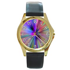 Rays Colorful Laser Ray Light Round Gold Metal Watch by Bajindul