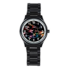 Lights Star Sky Graphic Night Stainless Steel Round Watch by HermanTelo