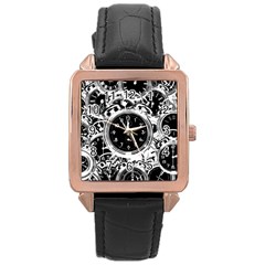 Clock Face 5 Rose Gold Leather Watch 