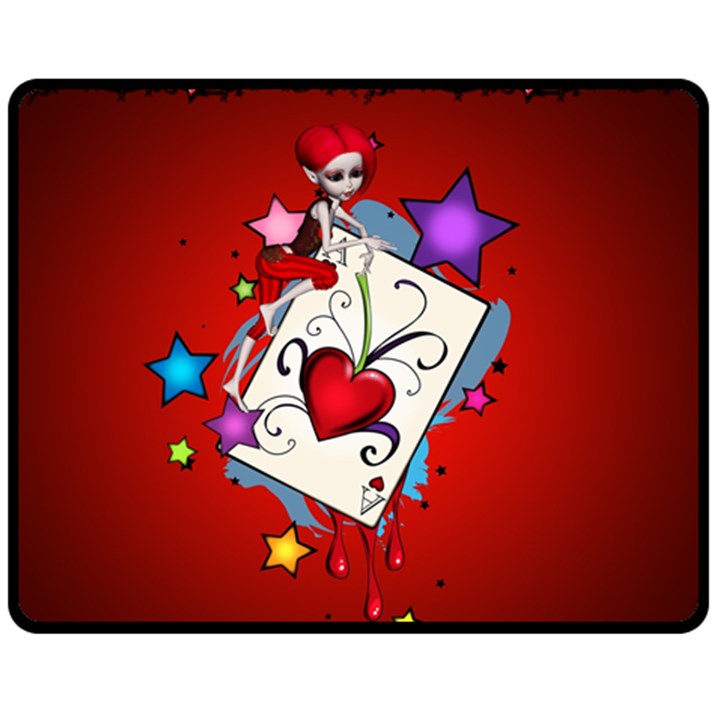 The Red Card Heart A With Fairy Fleece Blanket (Medium) 