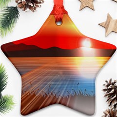 Sunset Water River Sea Sunrays Ornament (star)