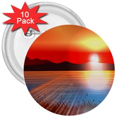 Sunset Water River Sea Sunrays 3  Buttons (10 Pack)  by Mariart