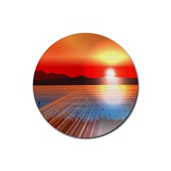 Sunset Water River Sea Sunrays Rubber Coaster (round)  by Mariart