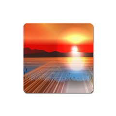 Sunset Water River Sea Sunrays Square Magnet by Mariart